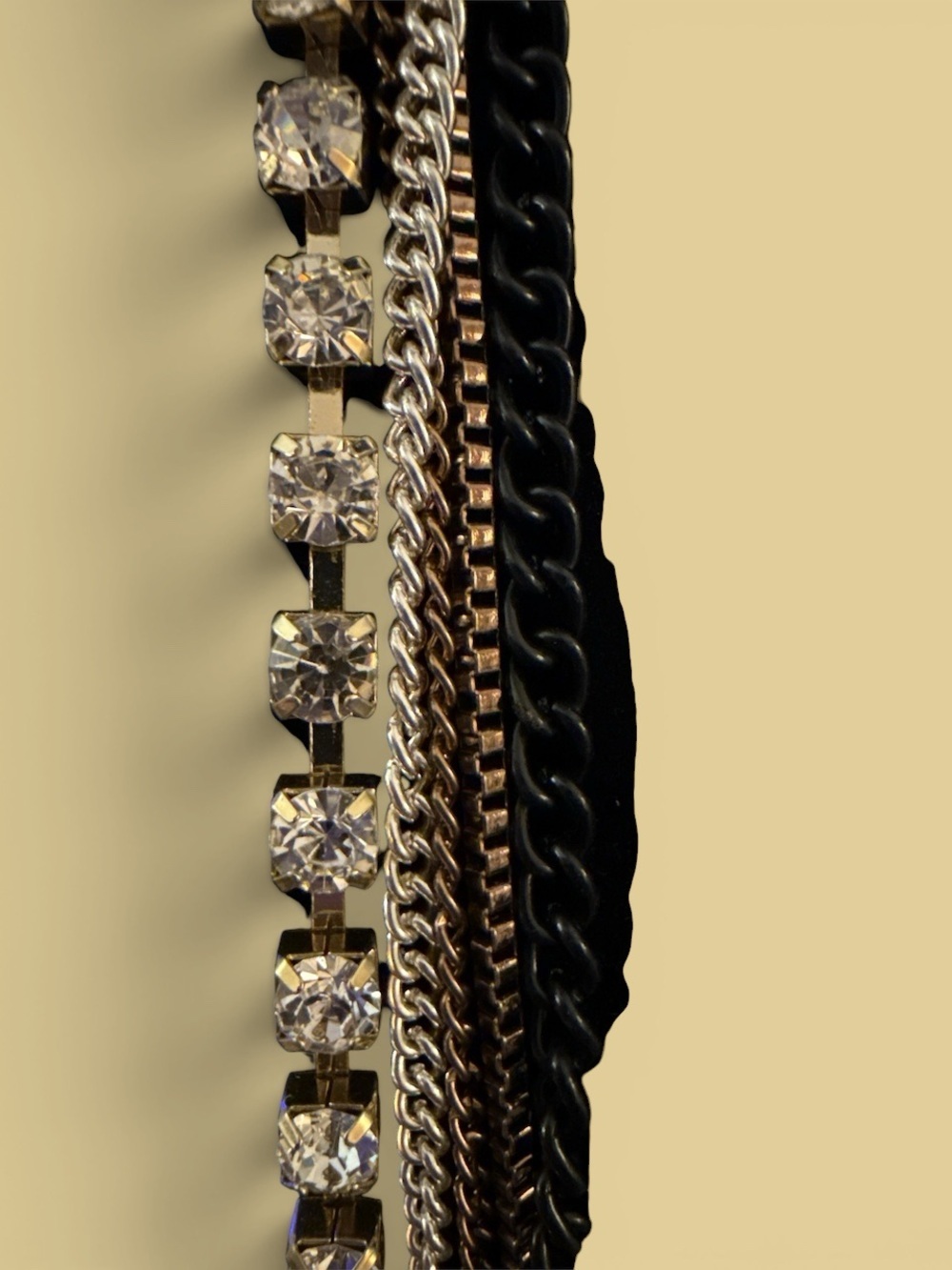 Statement Multi-Strand Chain & Rhinestone Necklace | Mixed Metal 18” - Picture 4 of 6